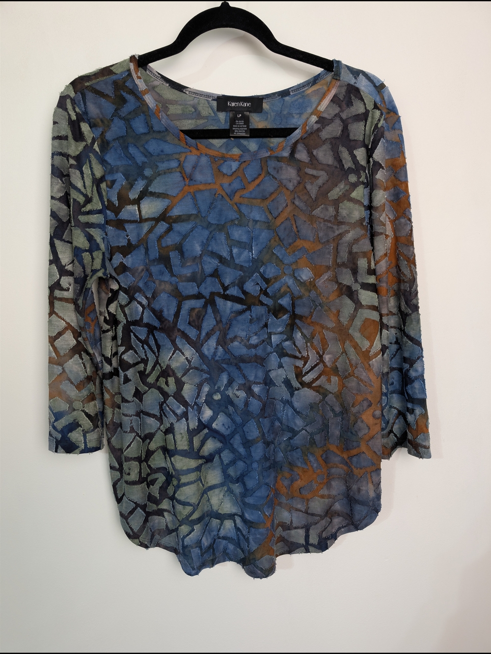 Tie Dye Jacquard T Shirt Burnt Orange Blue Sz L Petite Fairy Grunge Whimsigoth